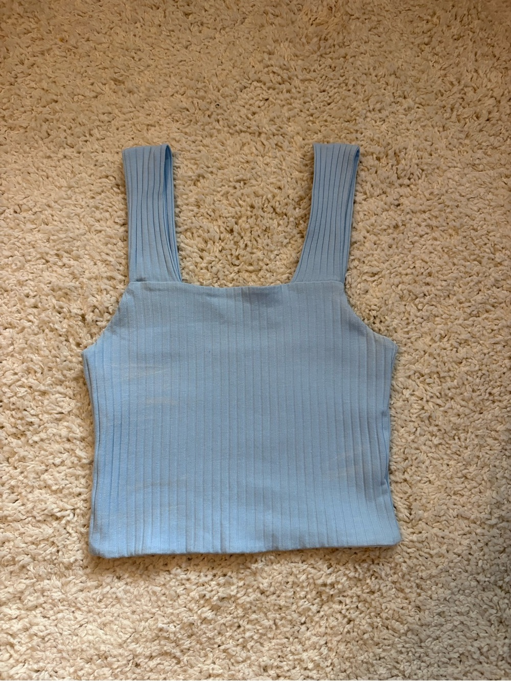 American Eagle Outfitters Light Blue Ribbed Square-Neck Tank